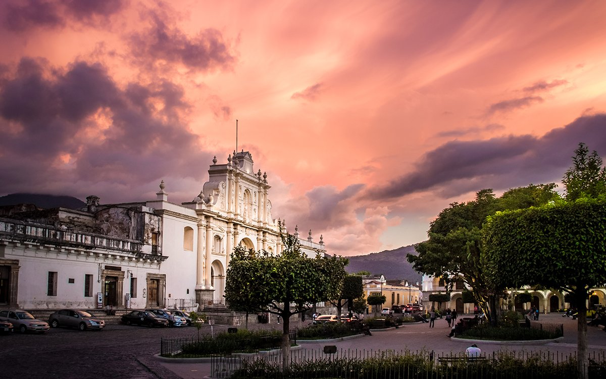 Sunset at Parque Central - Antigua, Guatemala